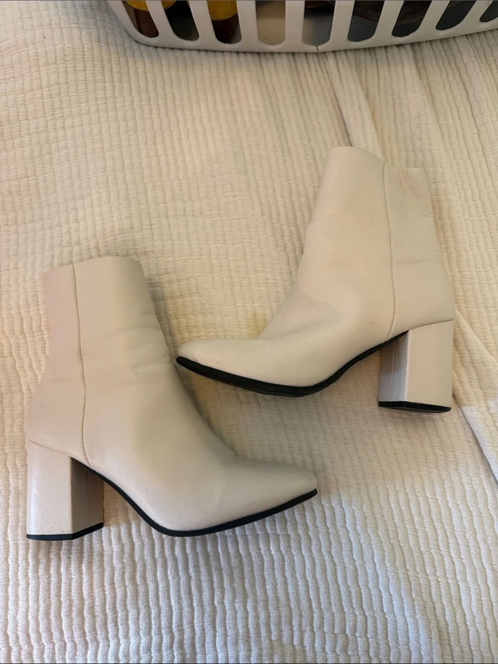 Women's White Block Heel Ankle Boots